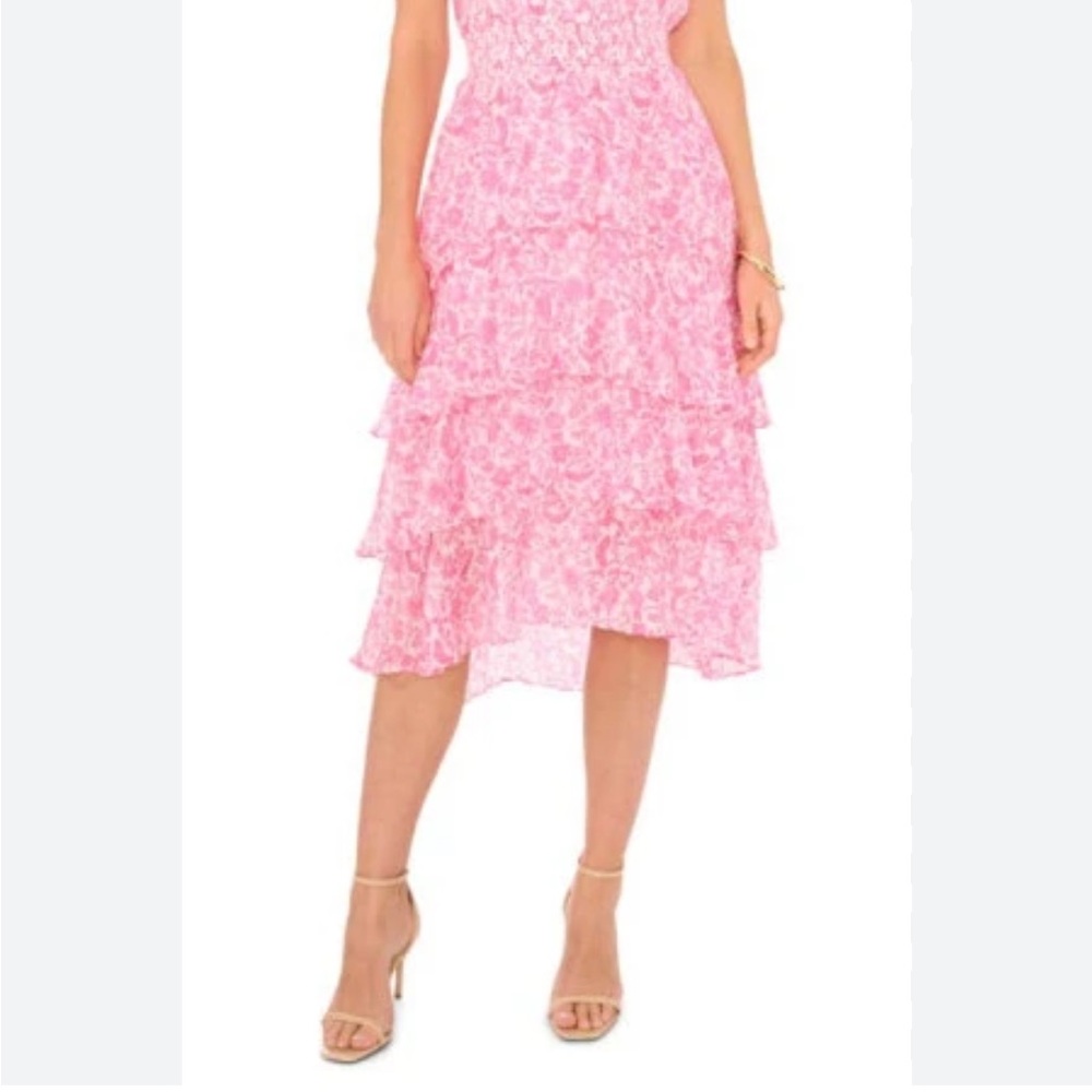 NWT Vince Camuto Pink Floral Tiered Pullover Midi Dress Size 16 - Picture 2 of 9